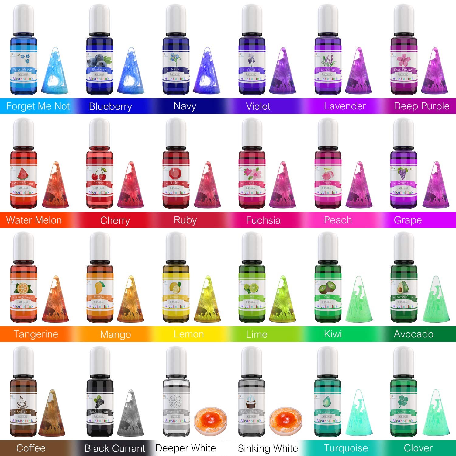 Alcohol Ink Set – 24 Vibrant Colors for Resin Art, Petri Dish Making, Epoxy P…