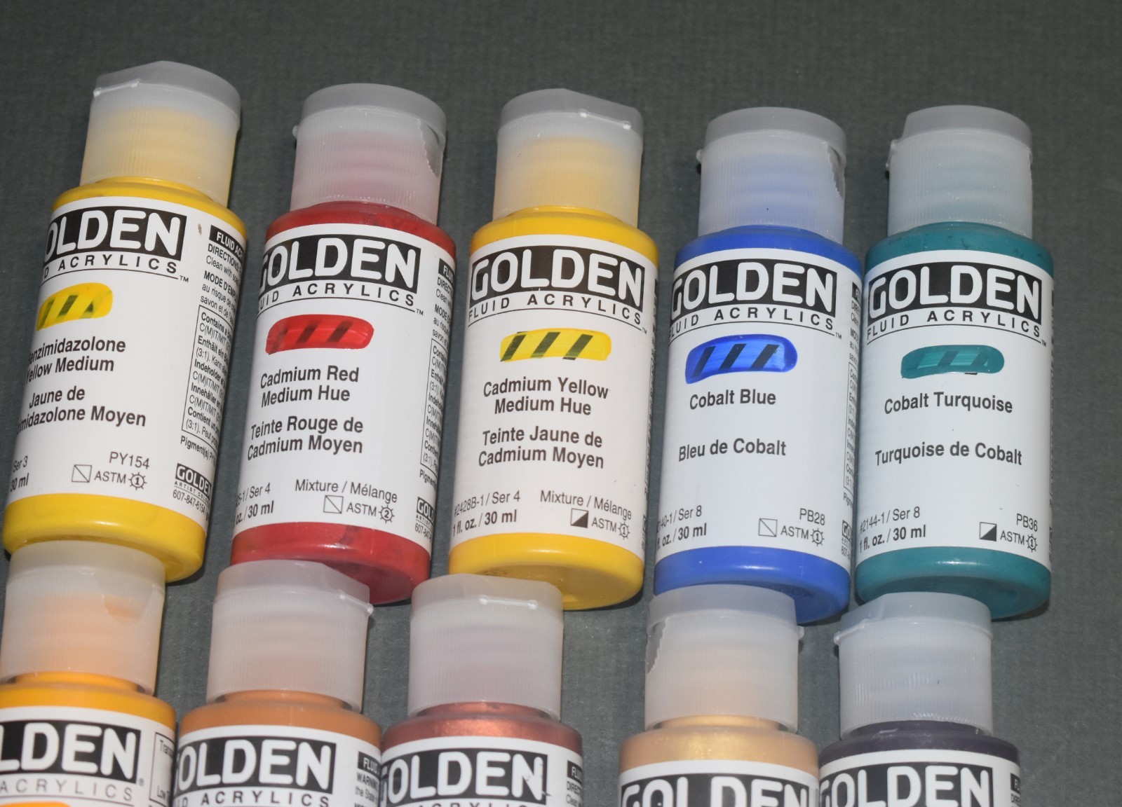 LOT OF 15 Different Bottles Golden Fluid Acrylics – 1 oz Bottles Retail $119.76