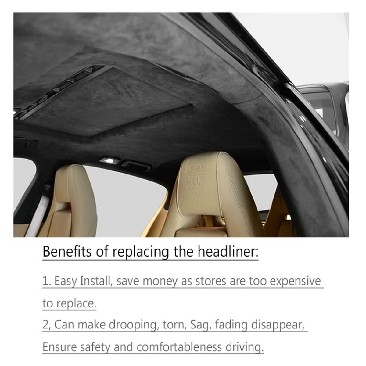 Suede Headliner Fabric Foam Back Roof Liner Upholstery Repair Replace Renovate