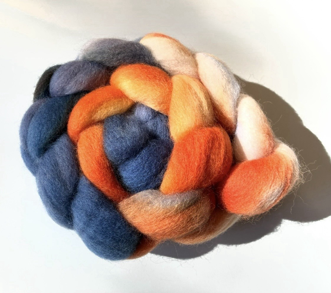 4oz Corriedale Wool Roving Blue Orange & White Spinning Felting Fiber Crafts