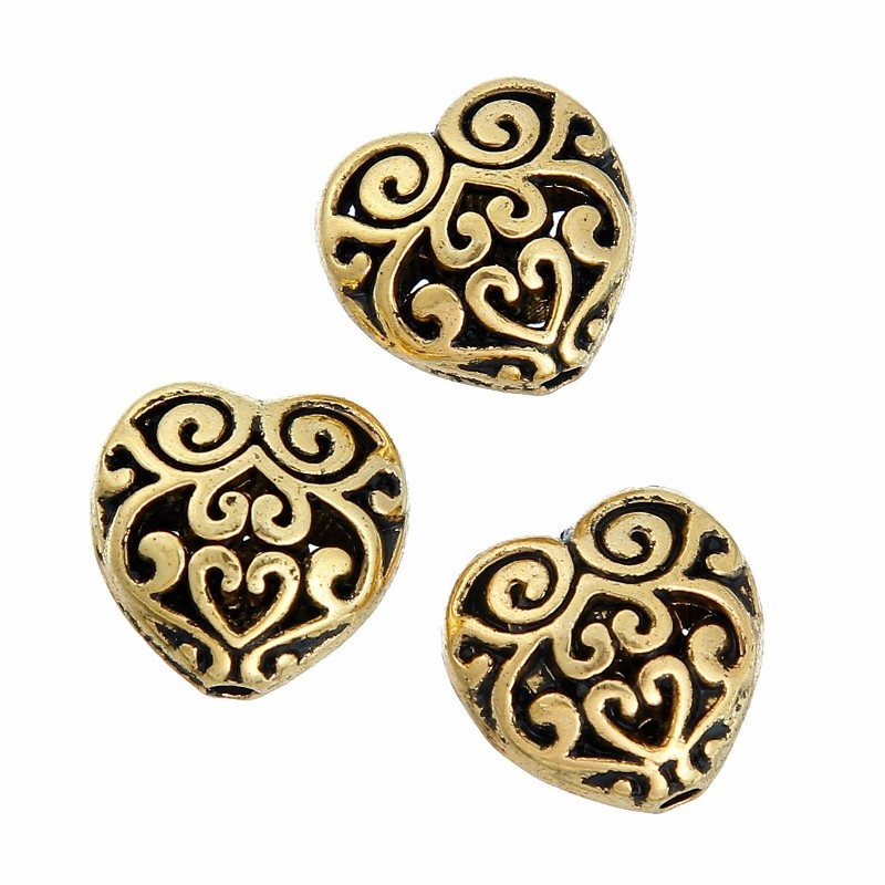 Puff Heart 13mm Antiqued Silver Plated Filigree Beads B4752 – 2, 5 Or 10PCs