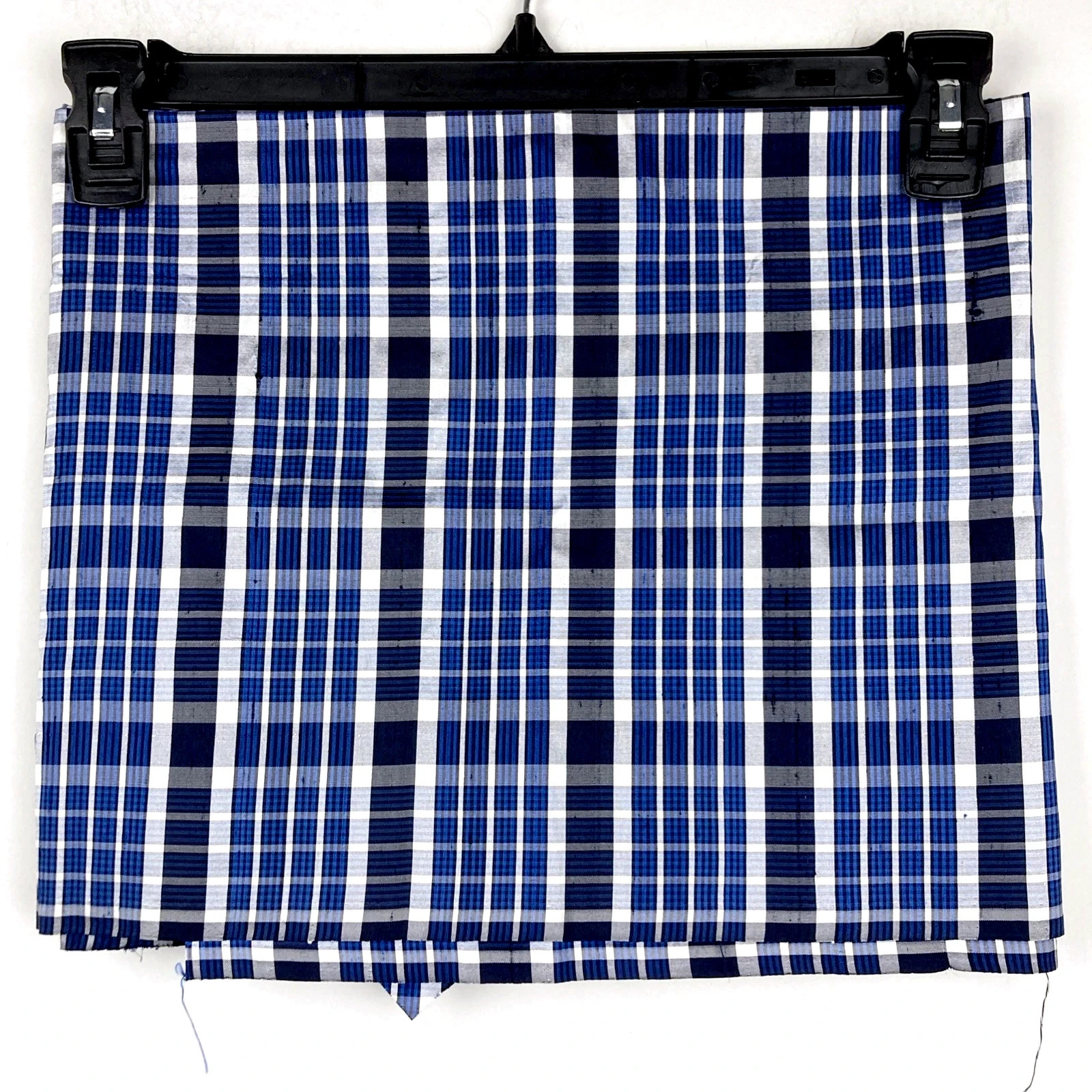 100% Silk Fabric Remnant Plaid Blue Navy Triangular Shape Less Than 1 Yard DIY