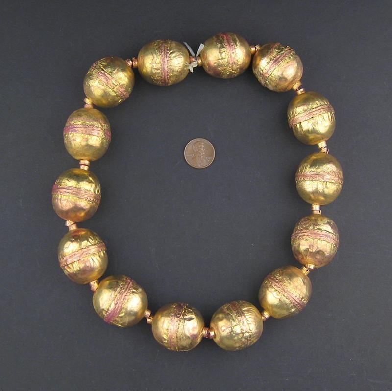 Jumbo Artisanal Ethiopian Brass Beads Strand 28mm African Oval Large Hole