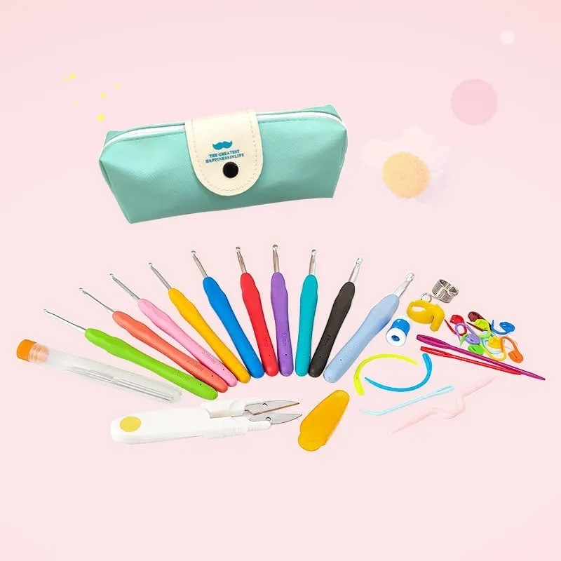 Crochet Hooks Set Steel Pastel 17 Styles Ergonomic Easy Grip Bright
