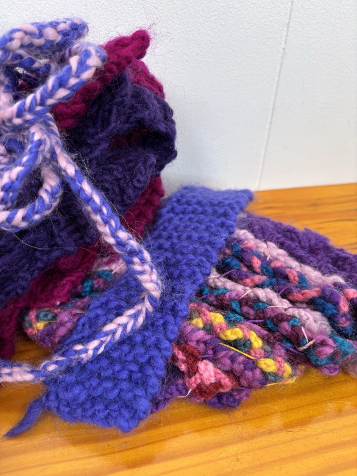 Mixed Lot Of Abandoned Knitting Projects Variety Unfinished Colorful Scrap Yarn
