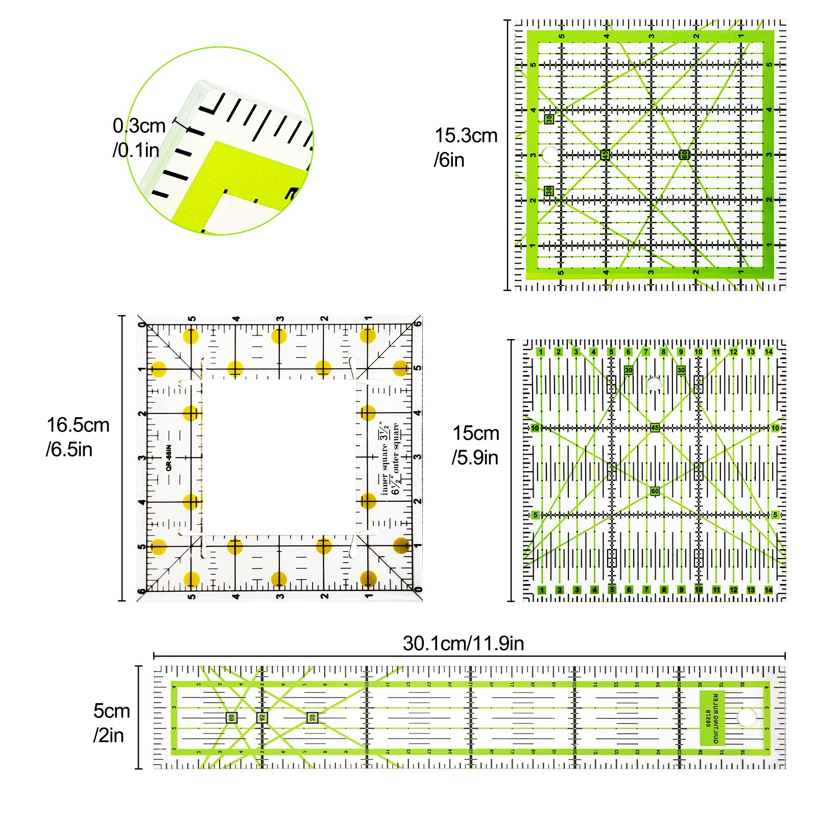 4Pcs Clear Acrylic Quilting and Sewing Ruler Patchwork DIY Crafts Fabric Cutting