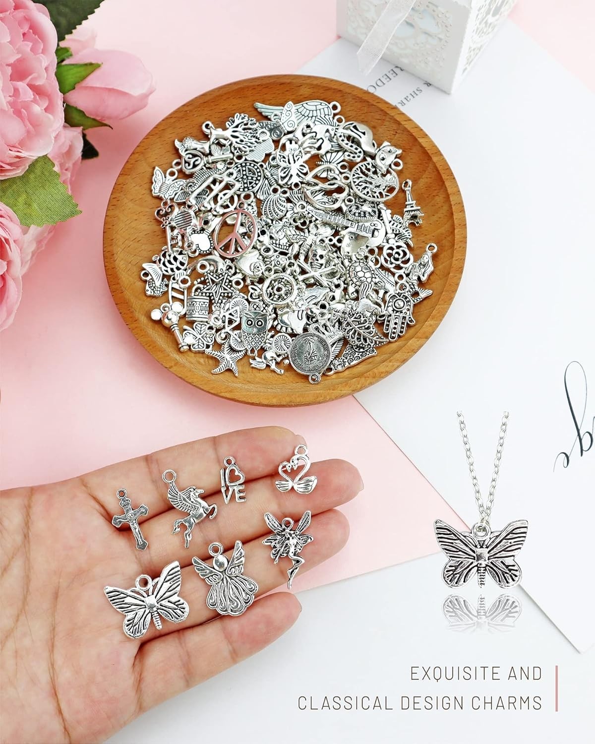 100pcs Tibetan Silver Charms Bulk Assorted Jewelry Making DIY Bracelet Pendant