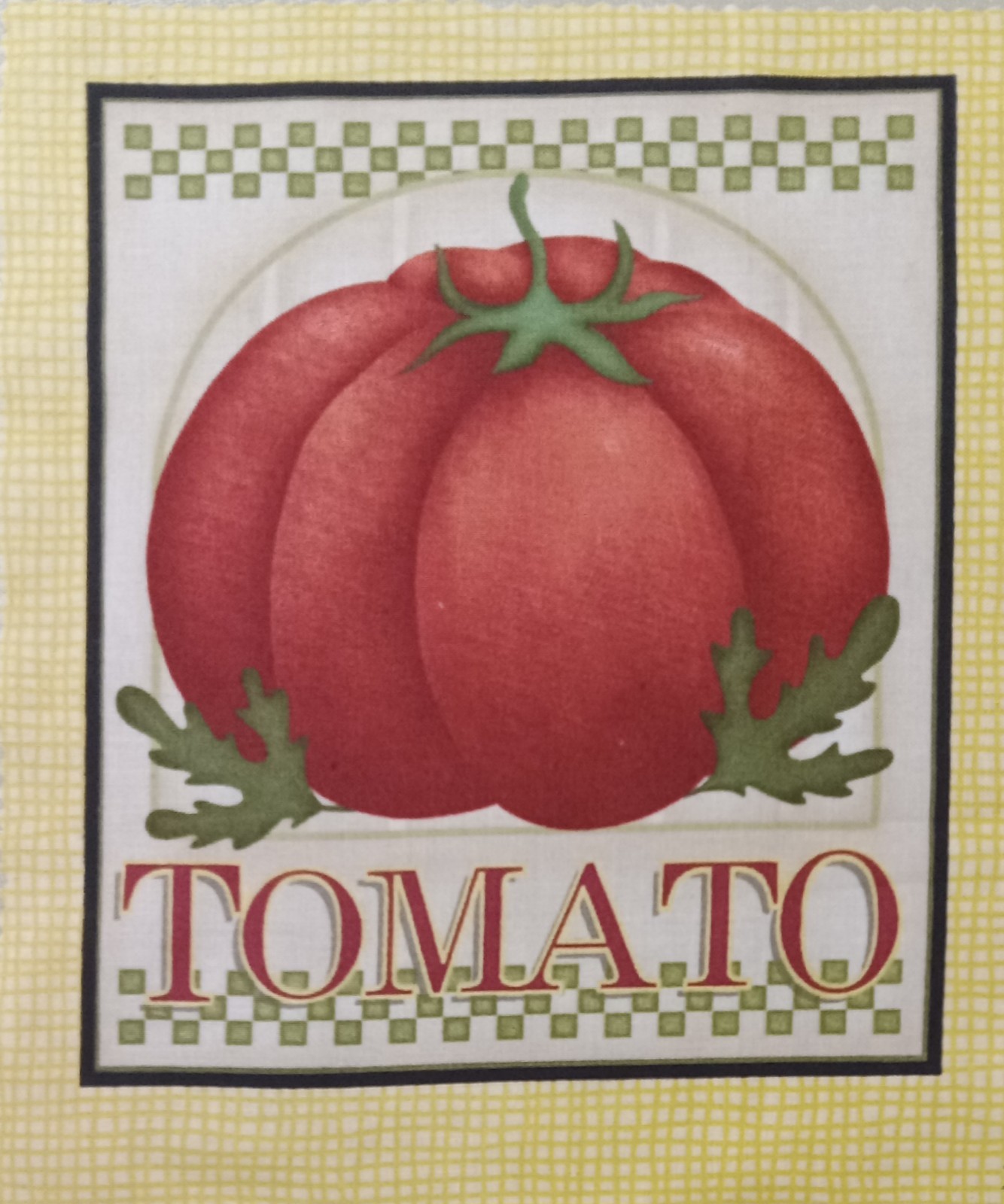 Angela Anderson/Cranston~”Tomato Seed Packet”~Cotton Fabric Panel~ 6.5″x7.5″