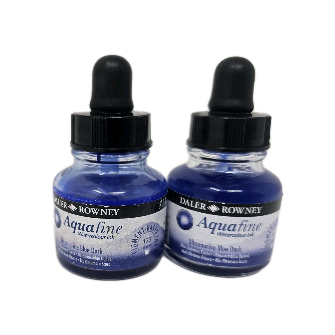 Daler Rowney Aquafine Watercolor Ink Ultramarine Blue Dark Lot Of 2 Bottles