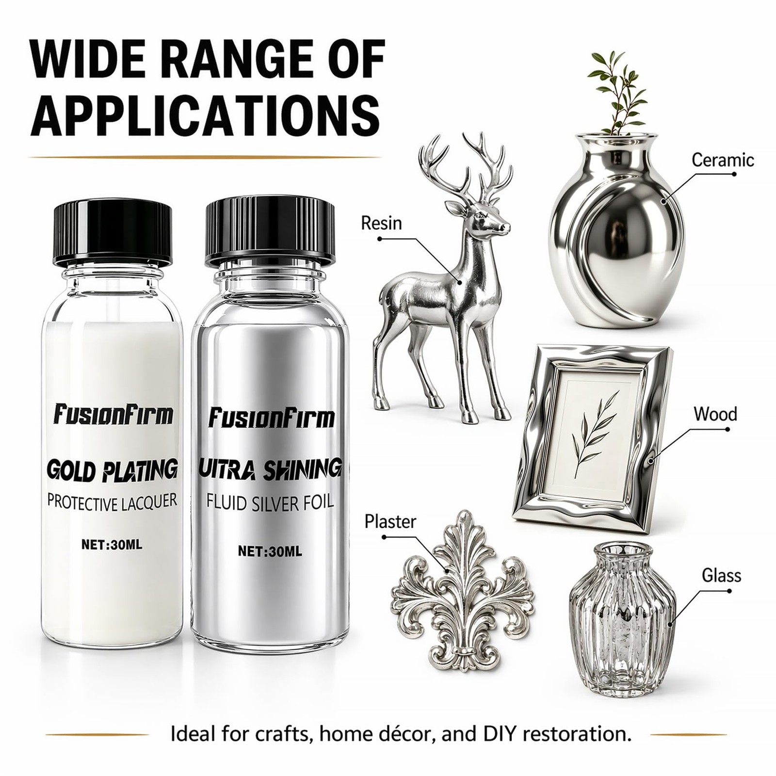 Liquid Leaf Paint Silver Alcohol-Based High Gloss Finish 1 Fl Oz