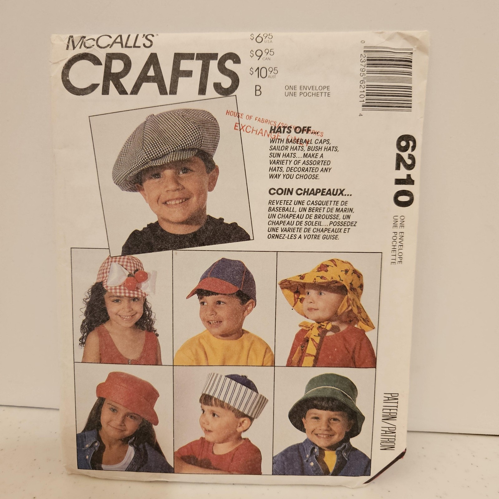 Vintage McCall’s Crafts 6210 Pattern Unisex Childrens Hats baseball sun bonnets