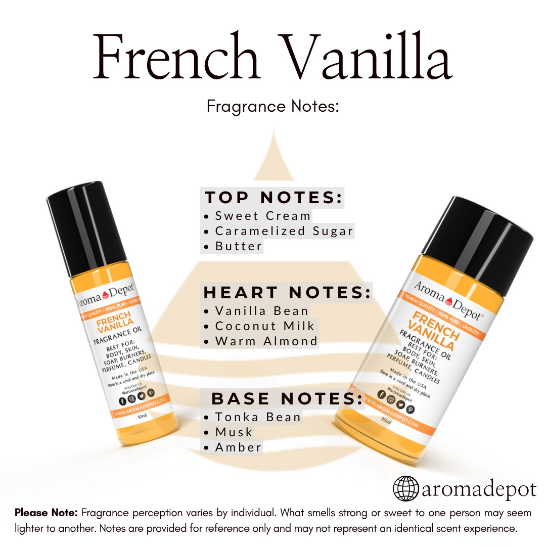 French Vanilla Fragrance Oil for Body Butters, Candles, Soap, Lotion, Diffusers