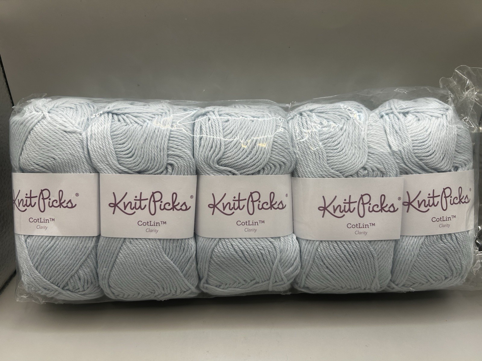 Lot of 10 Skeins of Knit Picks CotLin Yarn in Clarity (same dye lot), Light Blue