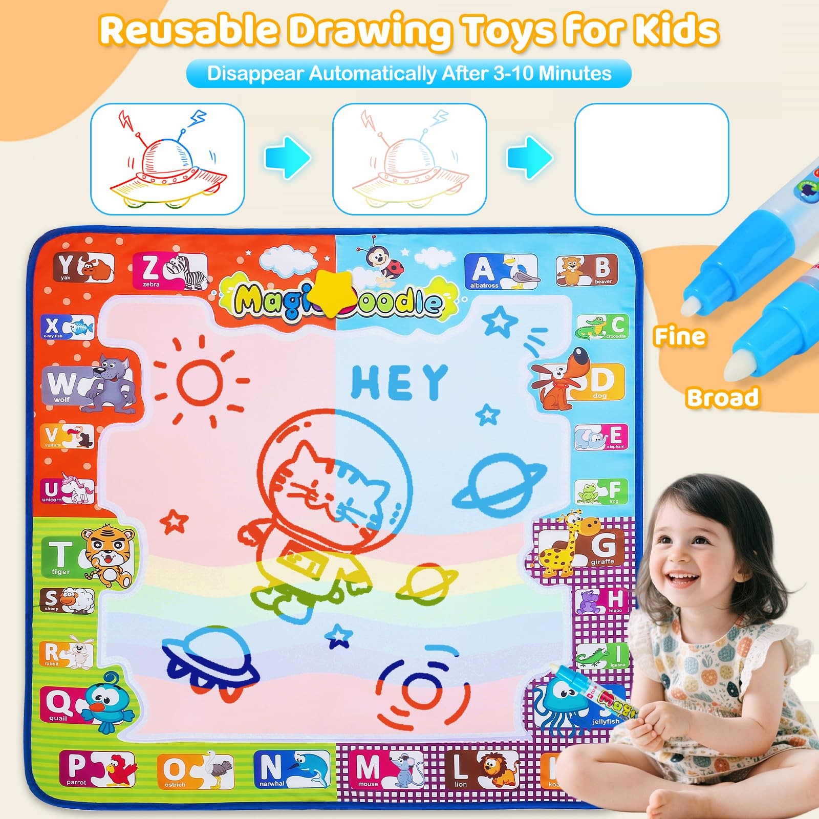 Kizzyea Toys For 2 3 4 5 6 Years Old Boys Girls Water Doodle Mat For Kids Large