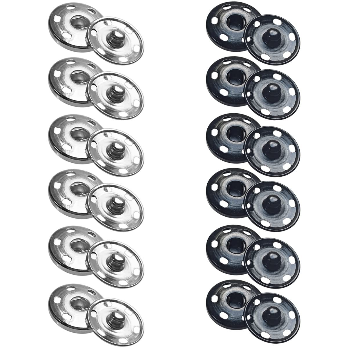 12 Sets Metal Sew on Snap Buttons 25mm Dia 25 millimeters, black, silver