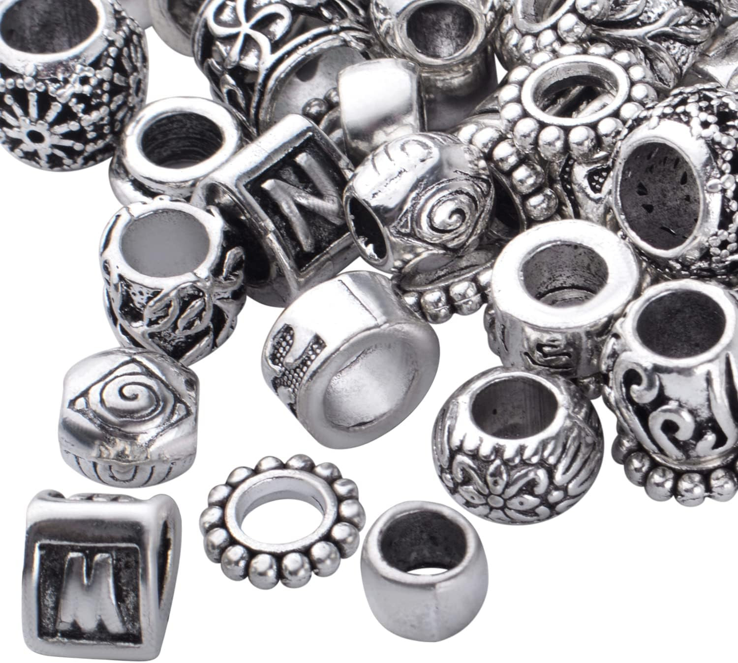 100pcs Tibetan Antique Silver Large Hole Spacer Beads for Jewelry