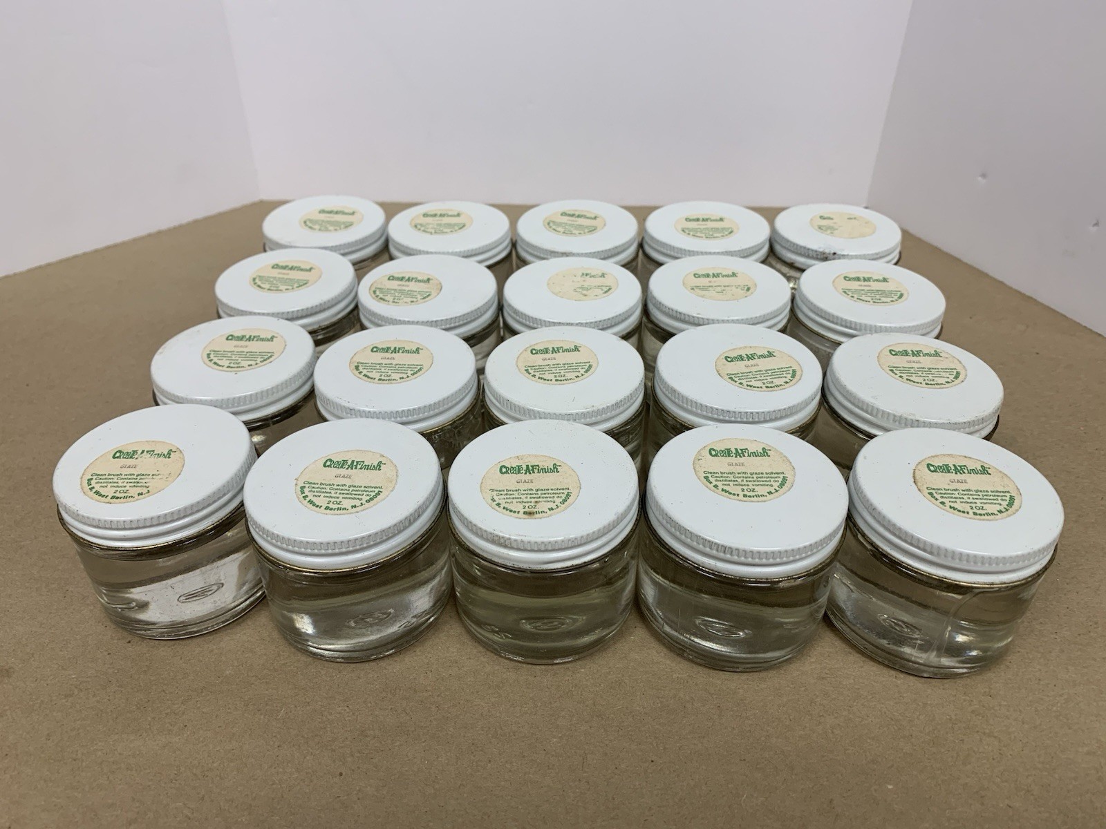 Vintage Create-A-Finish Clear Gloss Glaze Lot of 20 Glass Jars 2oz