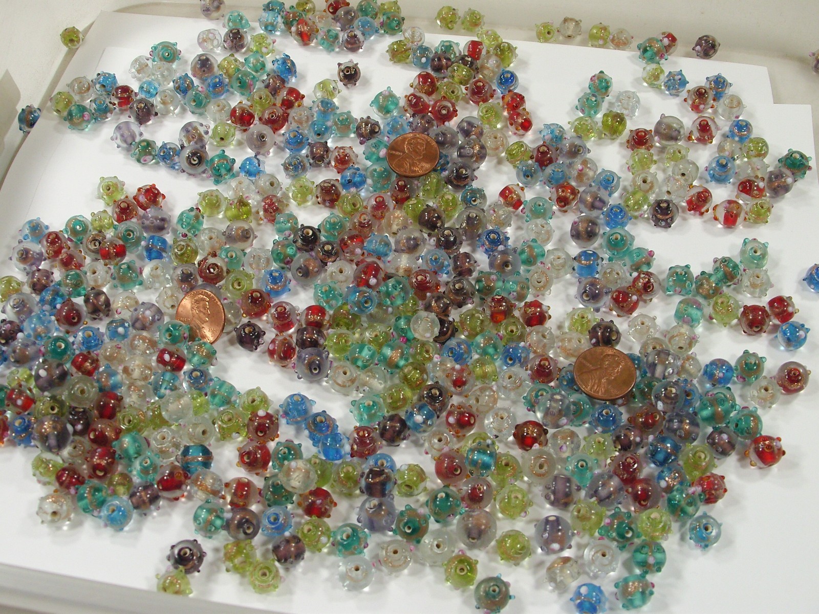 2 Pounds Assorted Colors India Handmade Intricate Design Glass Beads Lot (A-8) ⭐