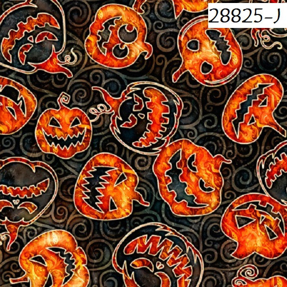 Wicked Halloween cotton Quilt fabric QT 28829-O Tossed Moons on Orange