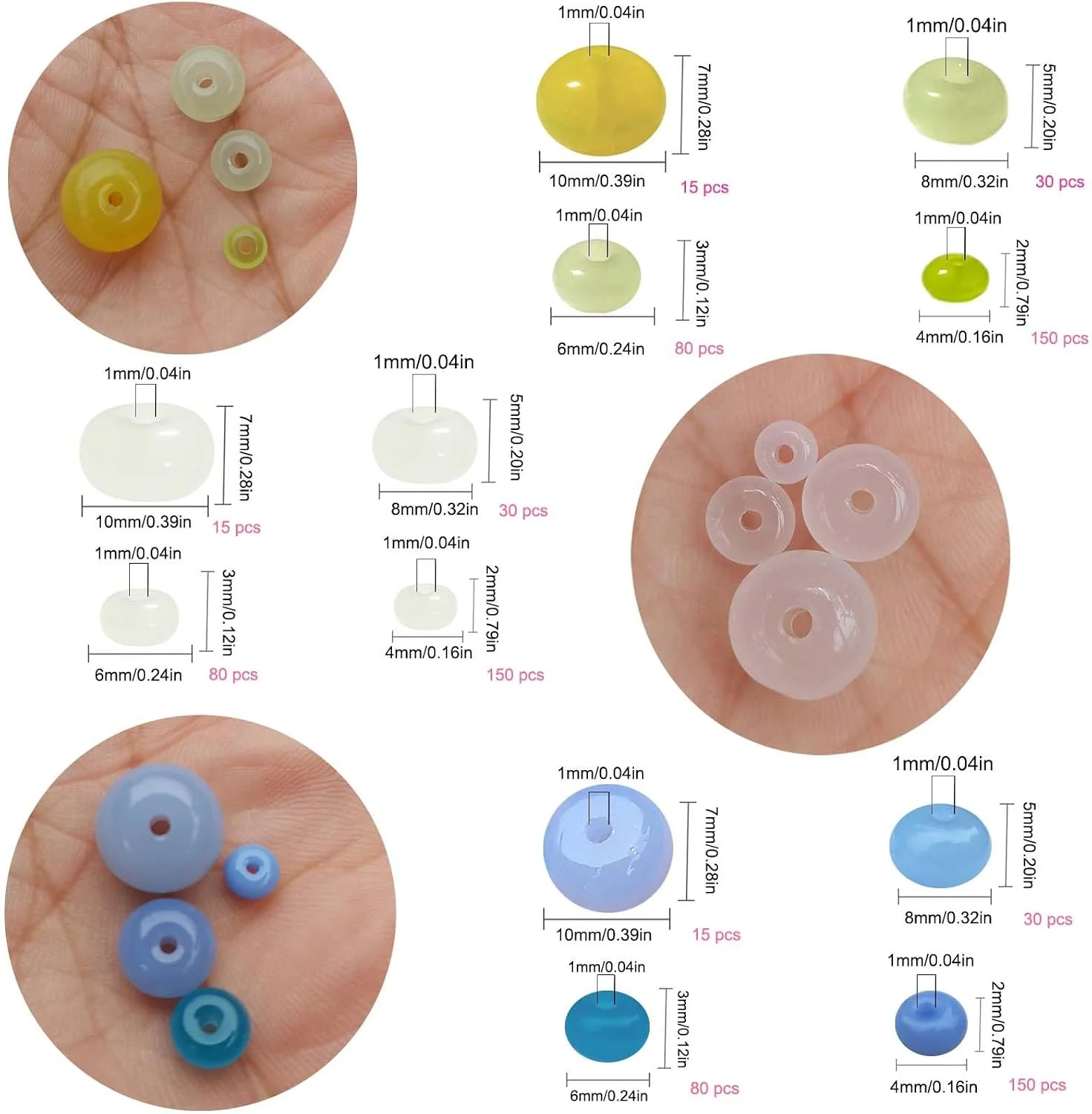 825pcs Abacus Disk Shade Rondelle Loose Spacer Glass Beads of 4 Sizes for DIY Cr