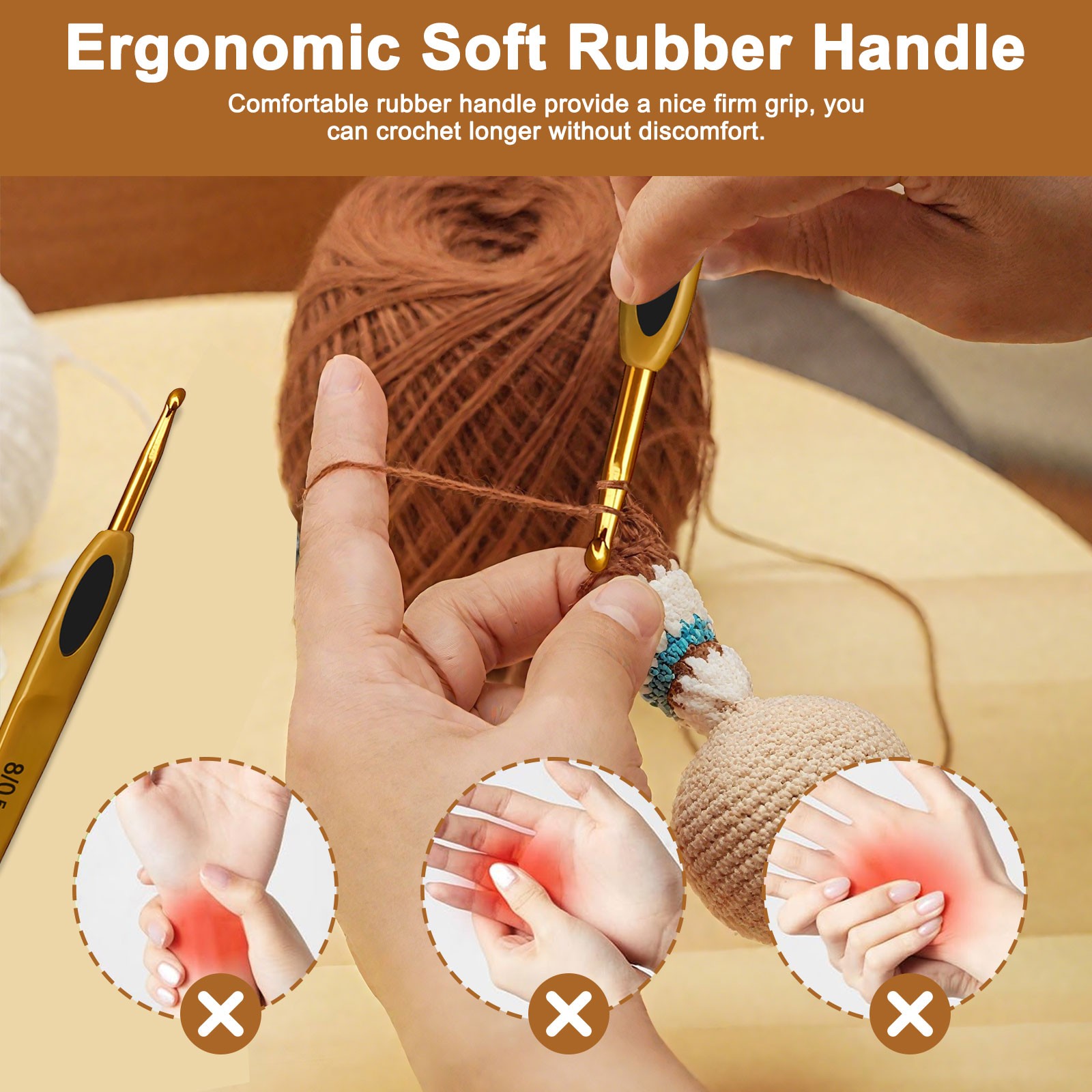 13PCS Ergonomic Crochet Hooks Set Soft Grip Handle Alloy Knitting & Weaving Tool