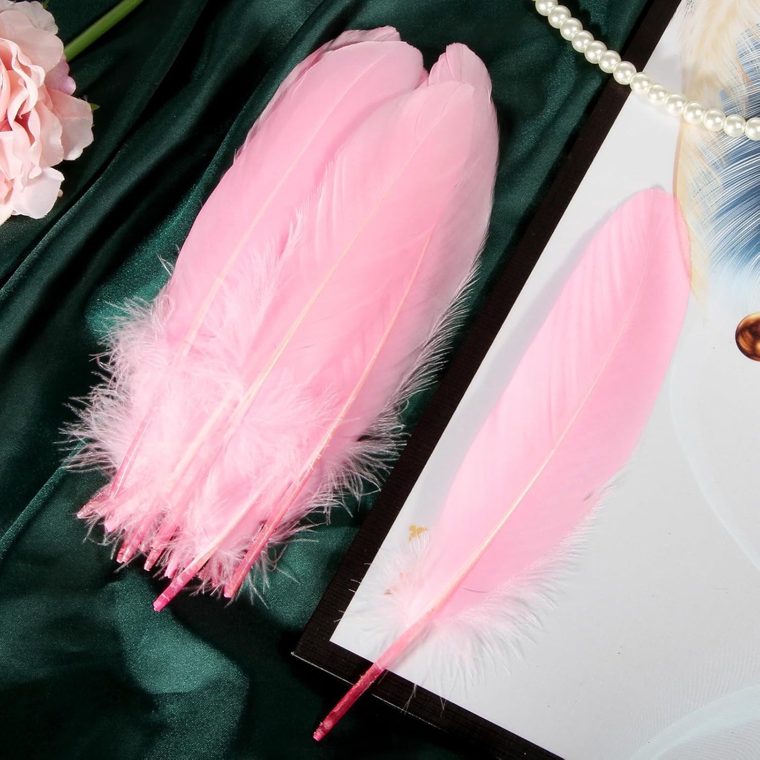 100% Cruelty-Free Pink Goose Feathers 6-8 inch for Romantic Decor & Crafts