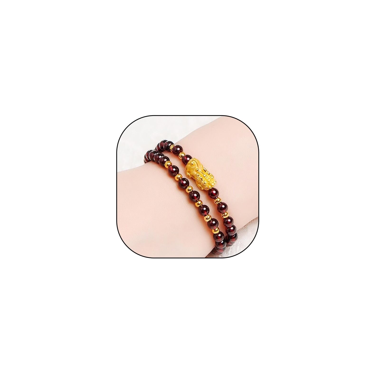 Pixiu Garnet Beaded Bracelet Feng Shui Pixiu Wealth Bracelet Stackable Pi X – 01