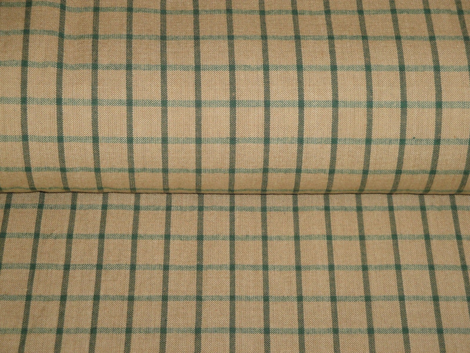Tea Dye And Green Woven Window Pane Plaid Cotton Sewing Quilt Homespun Fabric
