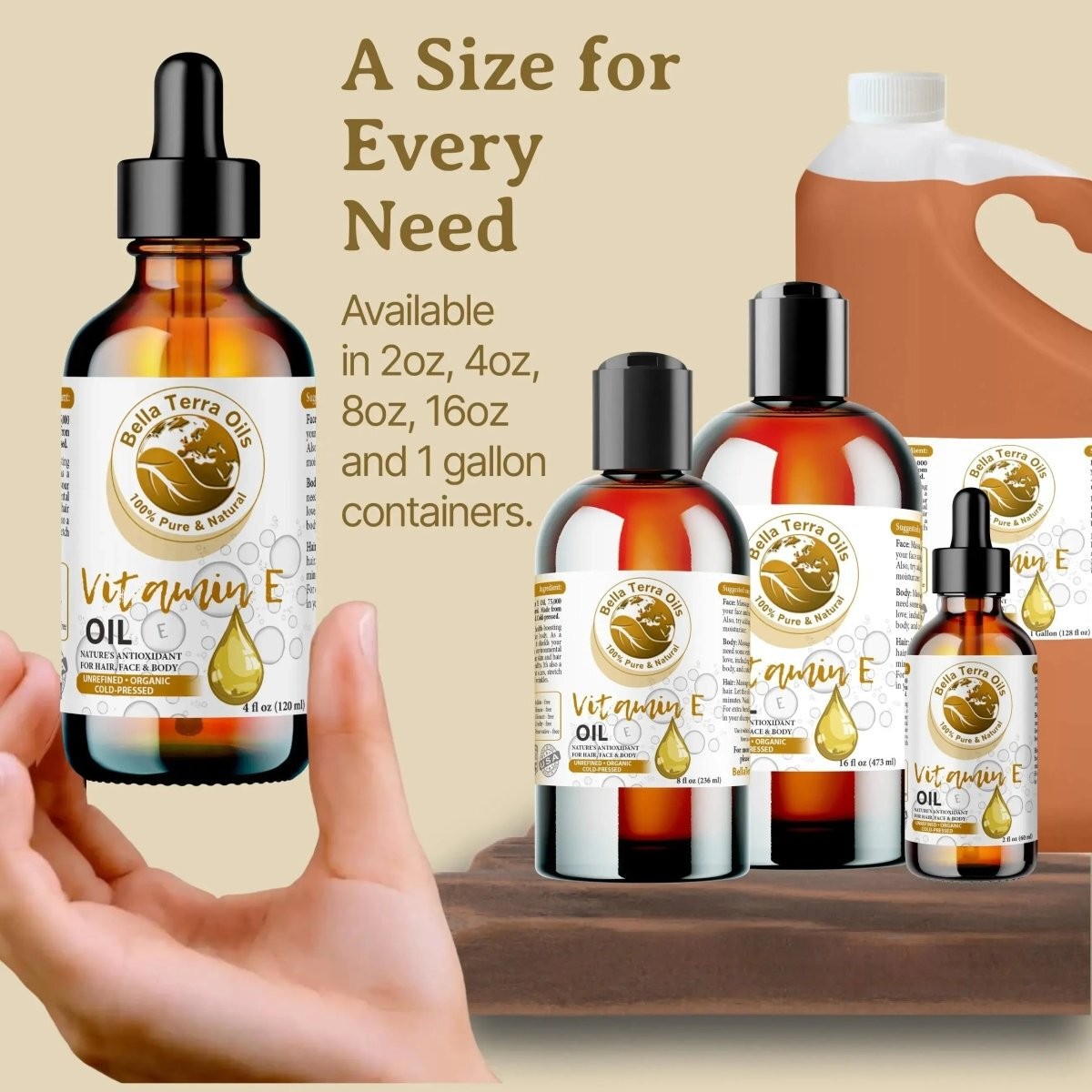 Natural Vitamin E Oil 100% Pure Skin Hair Face Anti-Aging Moisturizer