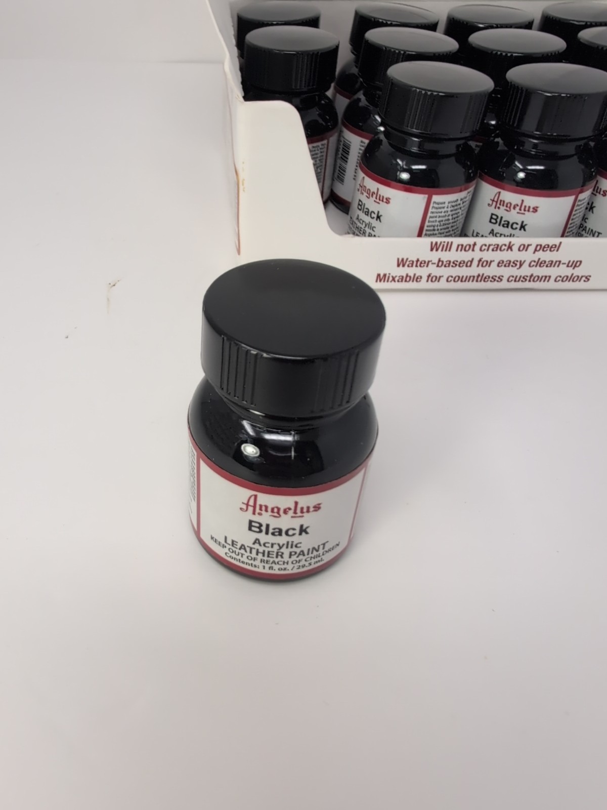 (12) 1 Oz Bottles Of Angelus Acrylic Leather Black Paint New
