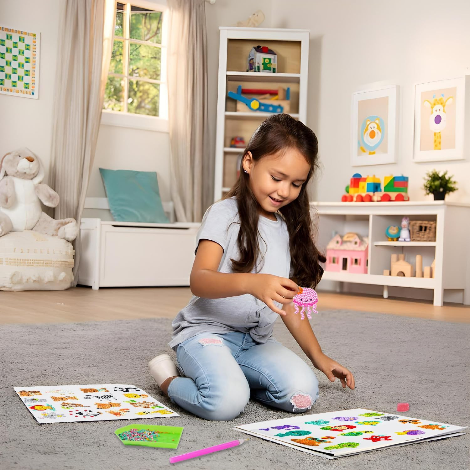 Sinceroduct Sparkling 5D Diamond Sticker Kit for All Ages, 64 PCS Cute Animals &