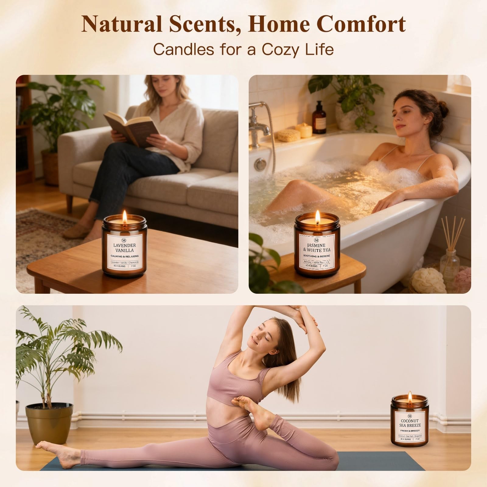 6-Pack Scented Soy Candle Set – Lavender Vanilla, Eucalyptus, Sandalwood,