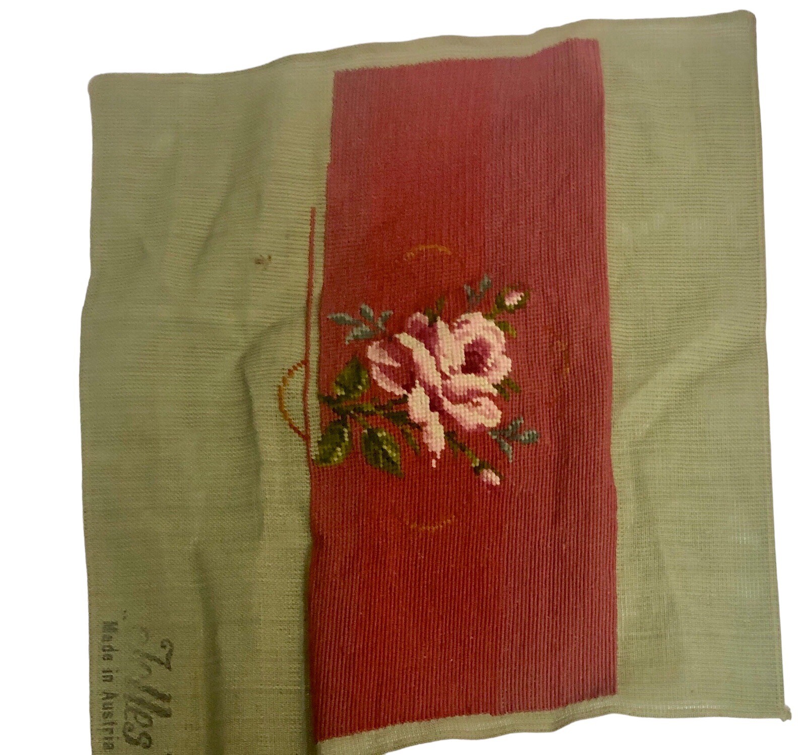 Vintage Jolles Austria Needlepoint Tapestry Pink Red Rose Unfinished Needlework