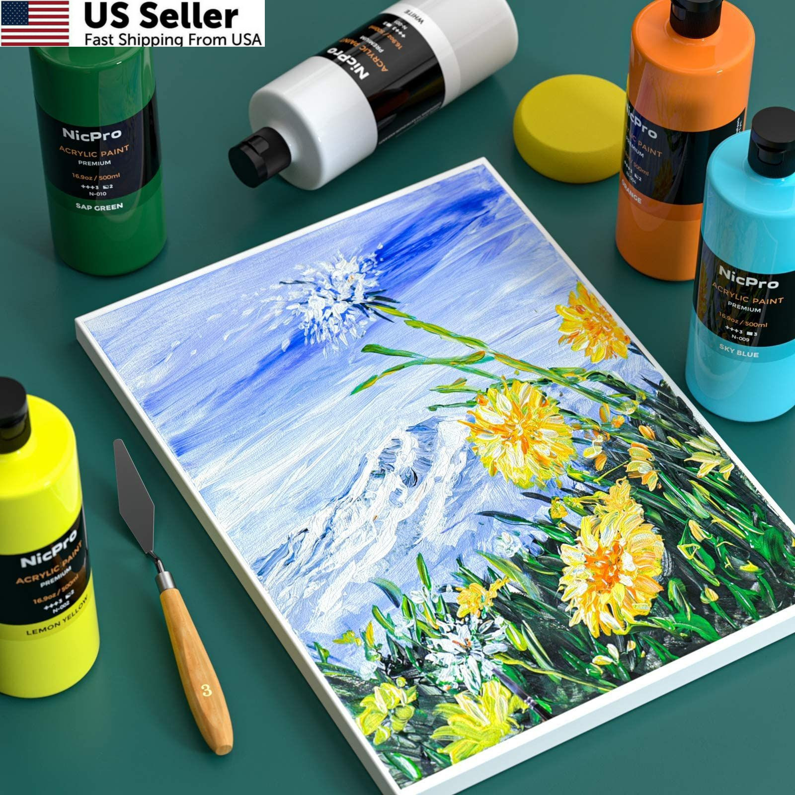 Nicpro 14 Colors Large Bulk Acrylic Paint 16.9 Fl Oz (Pack of 14), 14