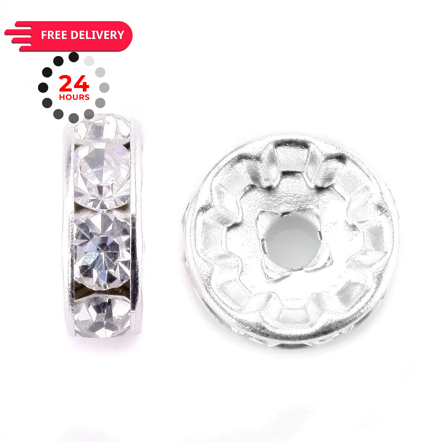 Allb 100Pcs Rondelle Spacer Beads 8mm Silver Plated Czech Crystal 8mm, silver