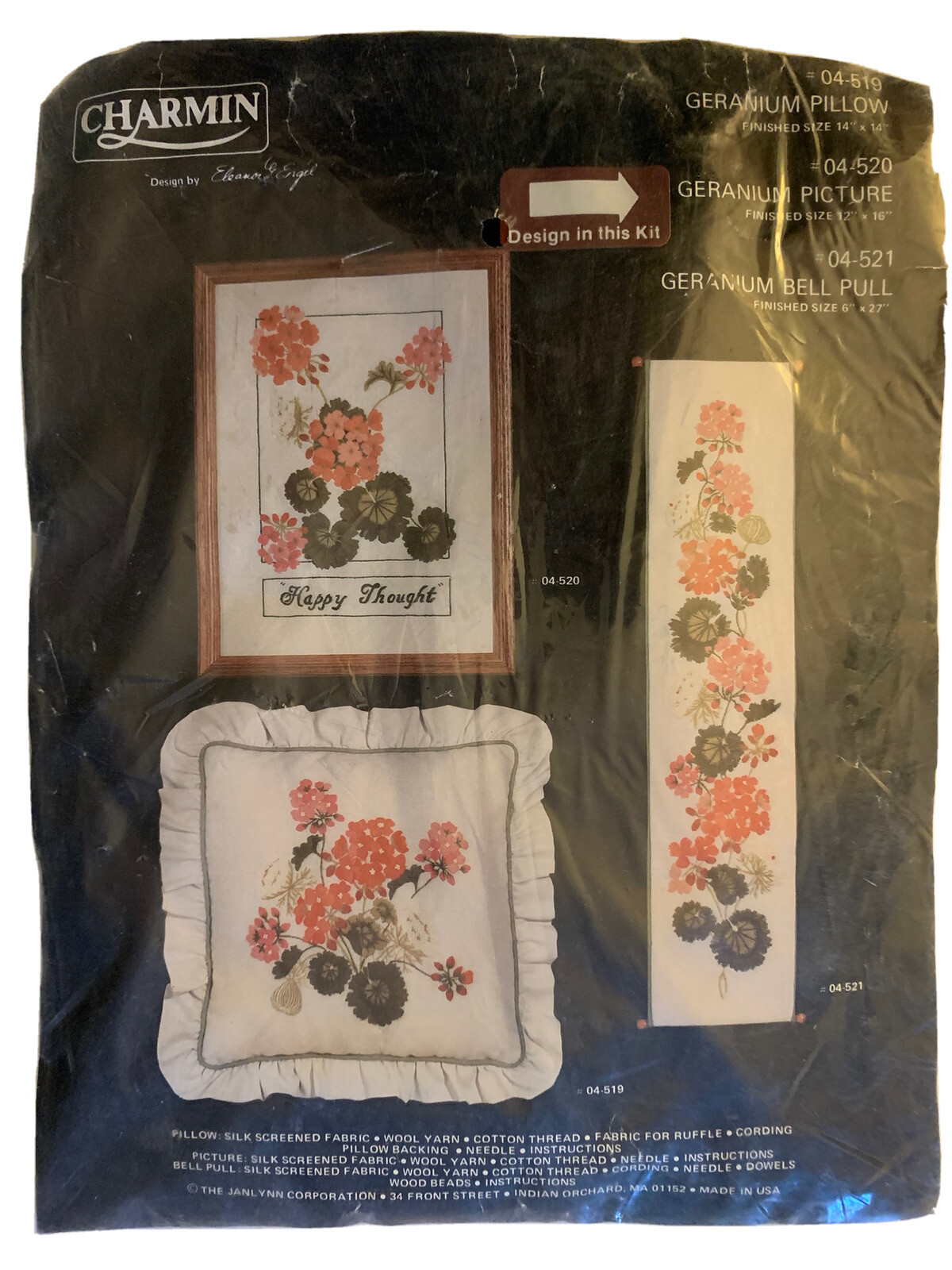 Geranium Crewel Embroidery Kit Picture 12″ X 16″ Happy Thought Charmin