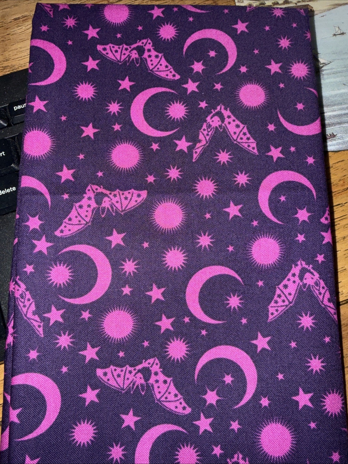 FQ Tula Pink De La Luna BATTY MOON STAR BATS Magenta Cotton Quilt Craft Fabric