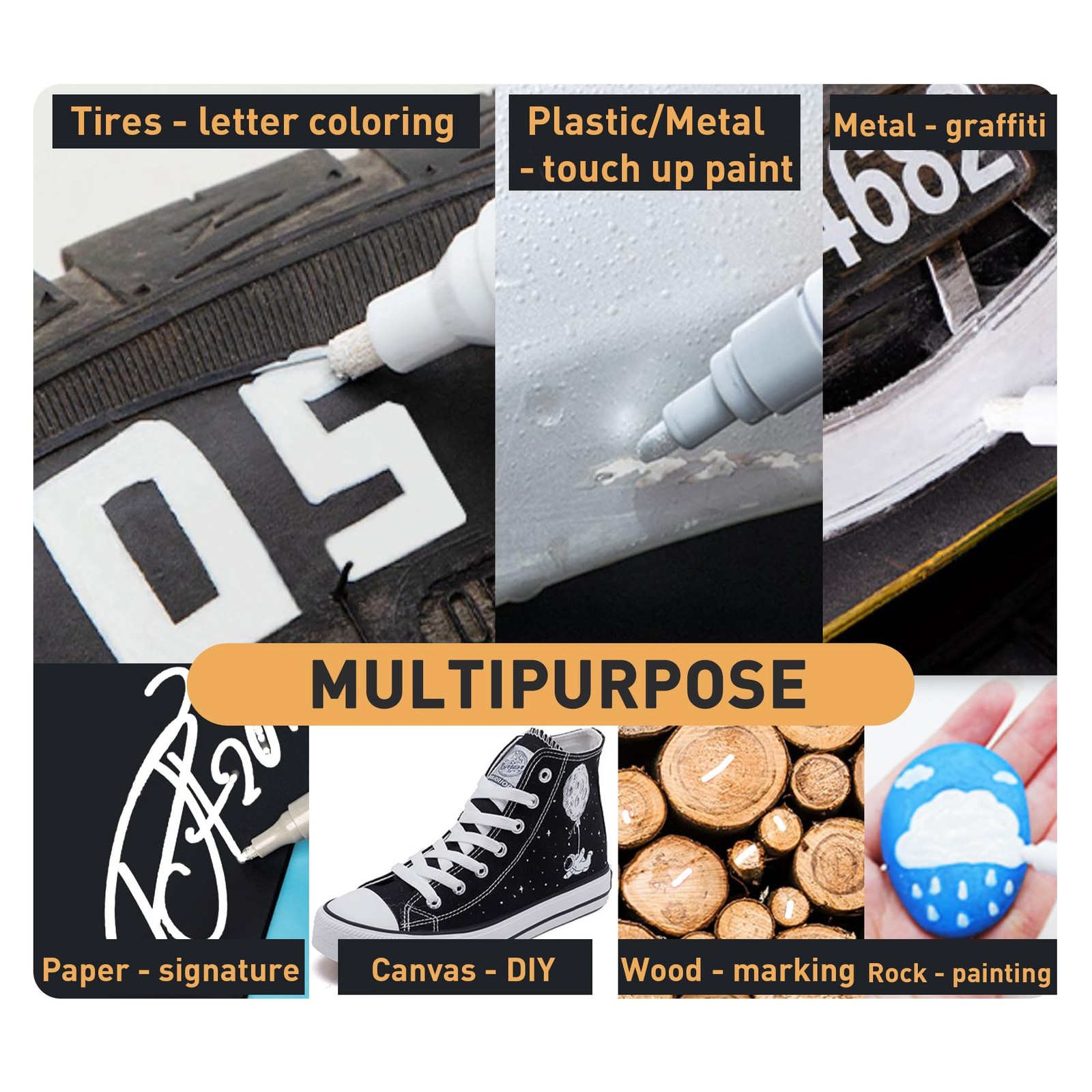 Tire Marker White 8 Pack Paint Pens for Car Tires Lettering, Premium Profess…