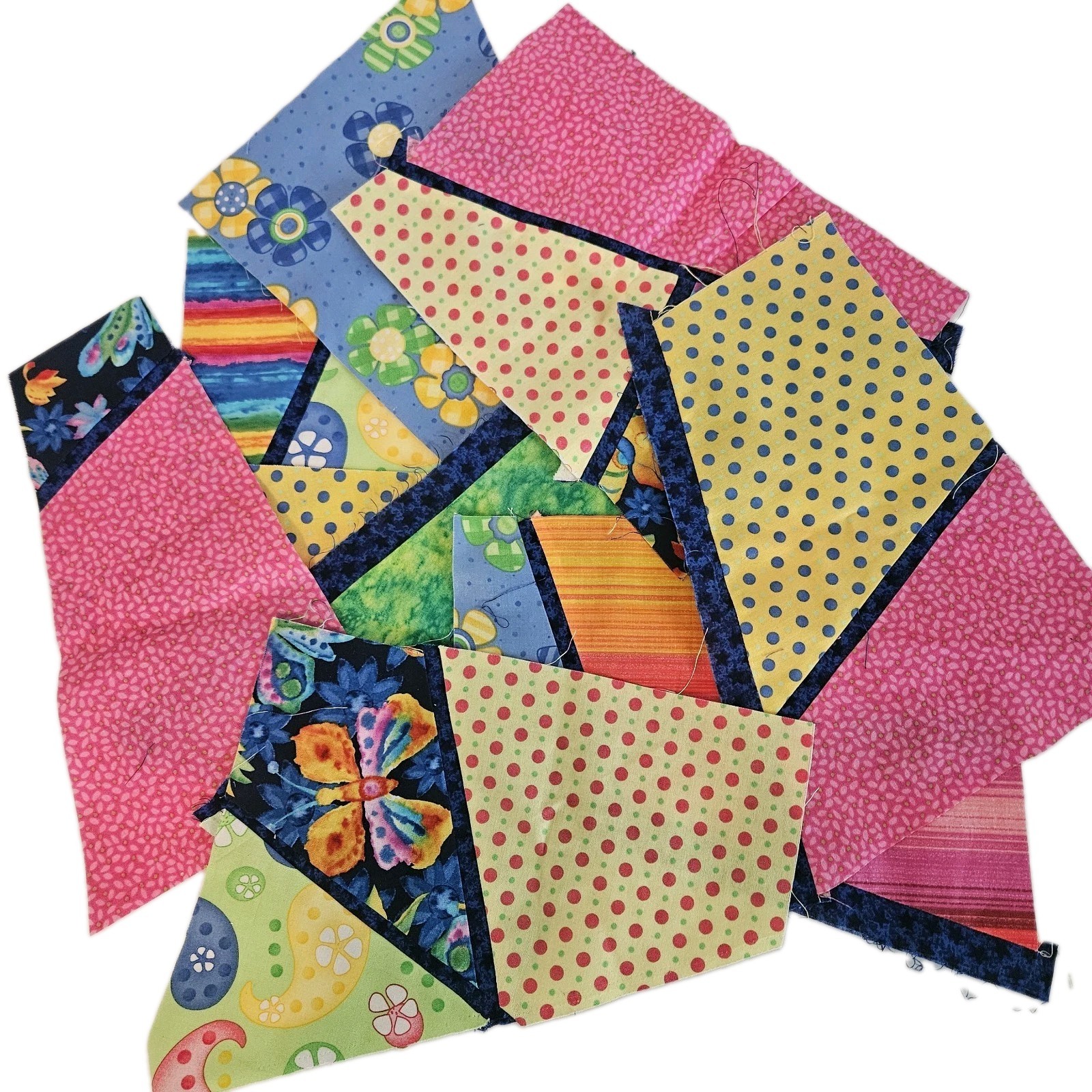 65 VTG Modern Improv Abstract Cotton Quilt Blocks & Pieces Bright Colors 11×11