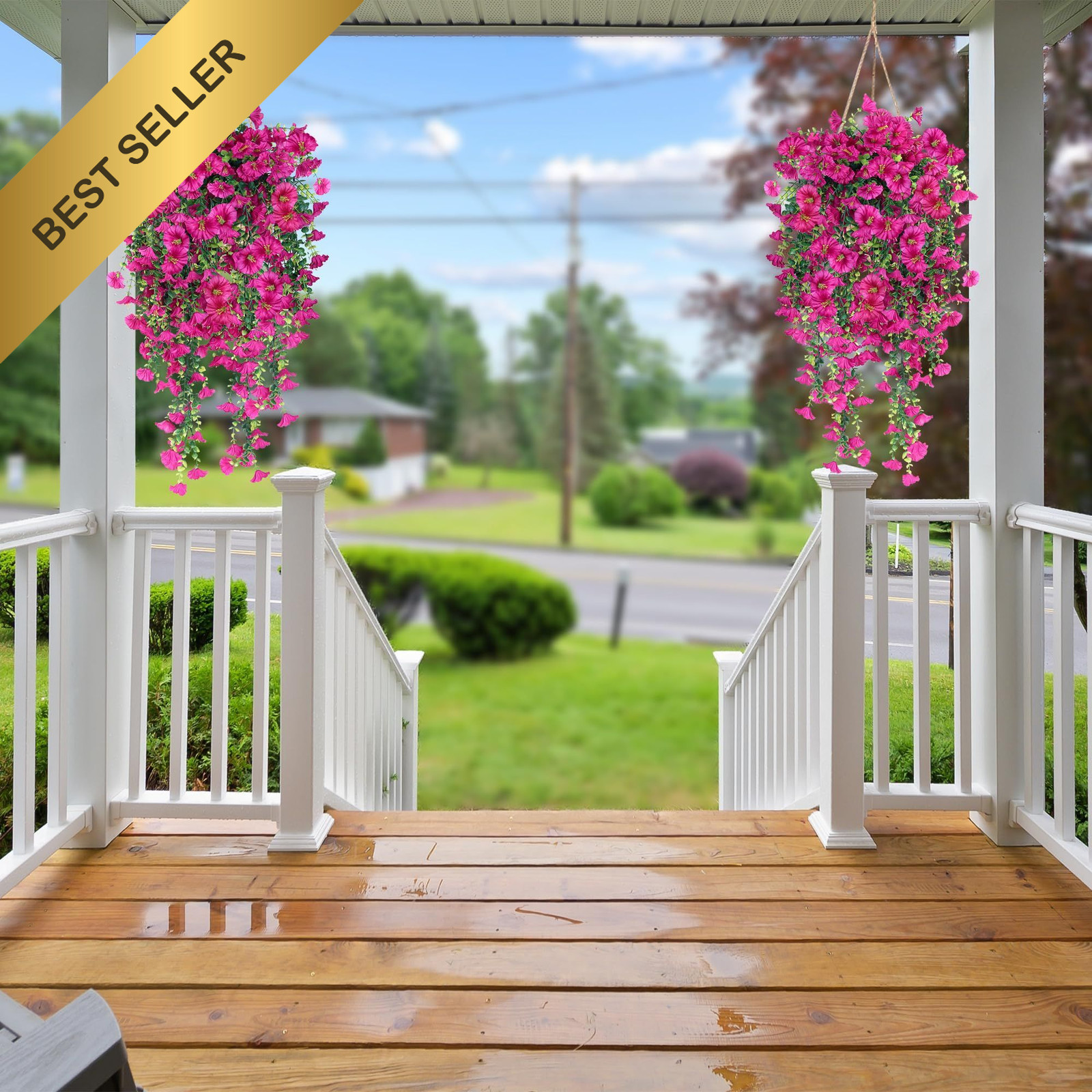 Sggvecsy Artificial Hanging Flowers Plants Outdoor UV Resistant 2 Pack Magenta
