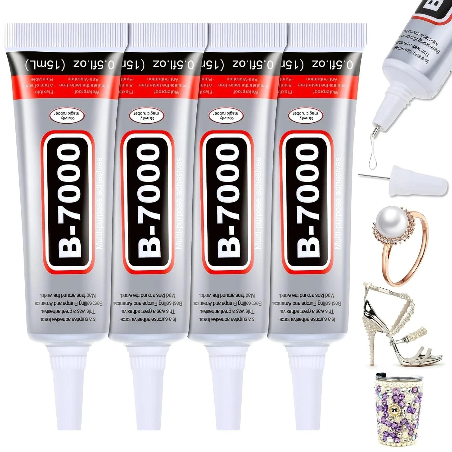 B-7000 Glue Clear 4 Pack – 15ml Jewelry Rhinestone Fabric Phone Repair Adhesive.