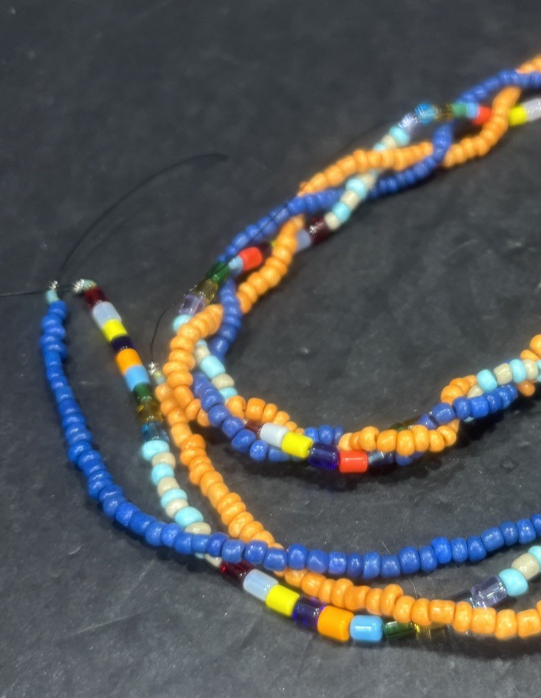 Mini Round Beads Navy Blue Orange Teal Gray Jewelry Making On Strands Great Cond
