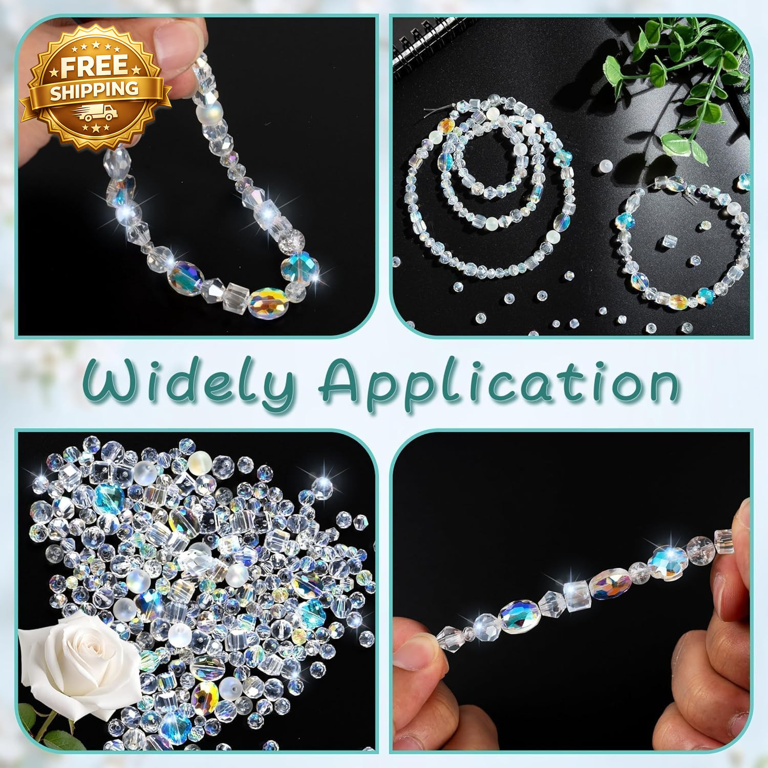 636Pcs Glass Beads for Jewelry Making, Assorted Crystal Beads with Loose Beads f