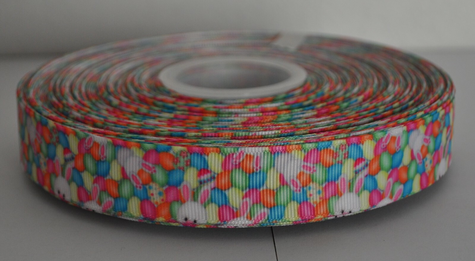 7/8 INCH EASTER EGGS AND BUNNIES NEON COLORS GROSGRAIN RIBBON-1 YD
