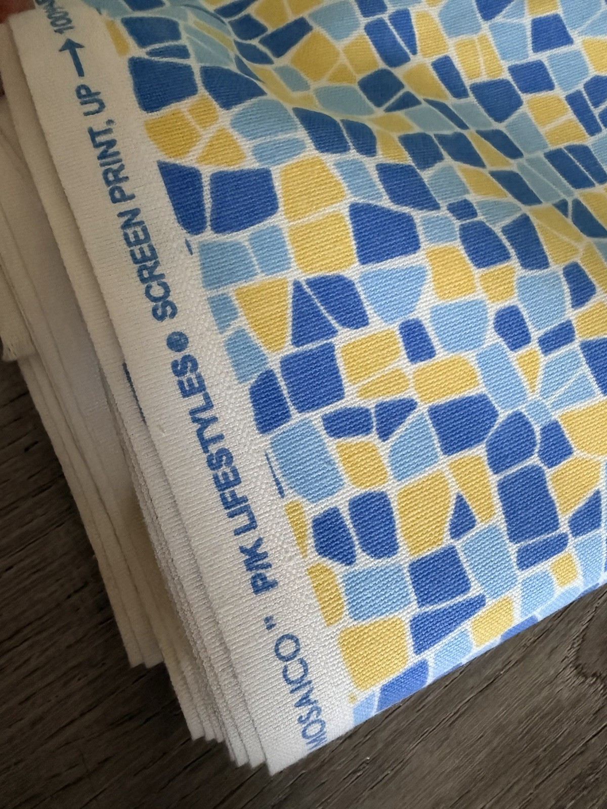 P/K Lifestyle Fabric Mosaico Blue Yellow 4 3/4 Yards Cotton Drapery Upholstery