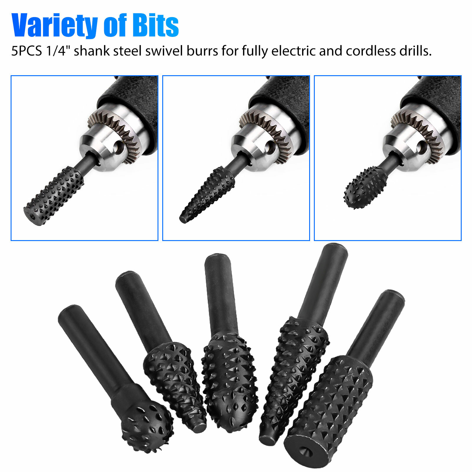 5PCS 1/4” Drill Bit Set Cutting Tools for Woodworking Knife Wood Carving Tool