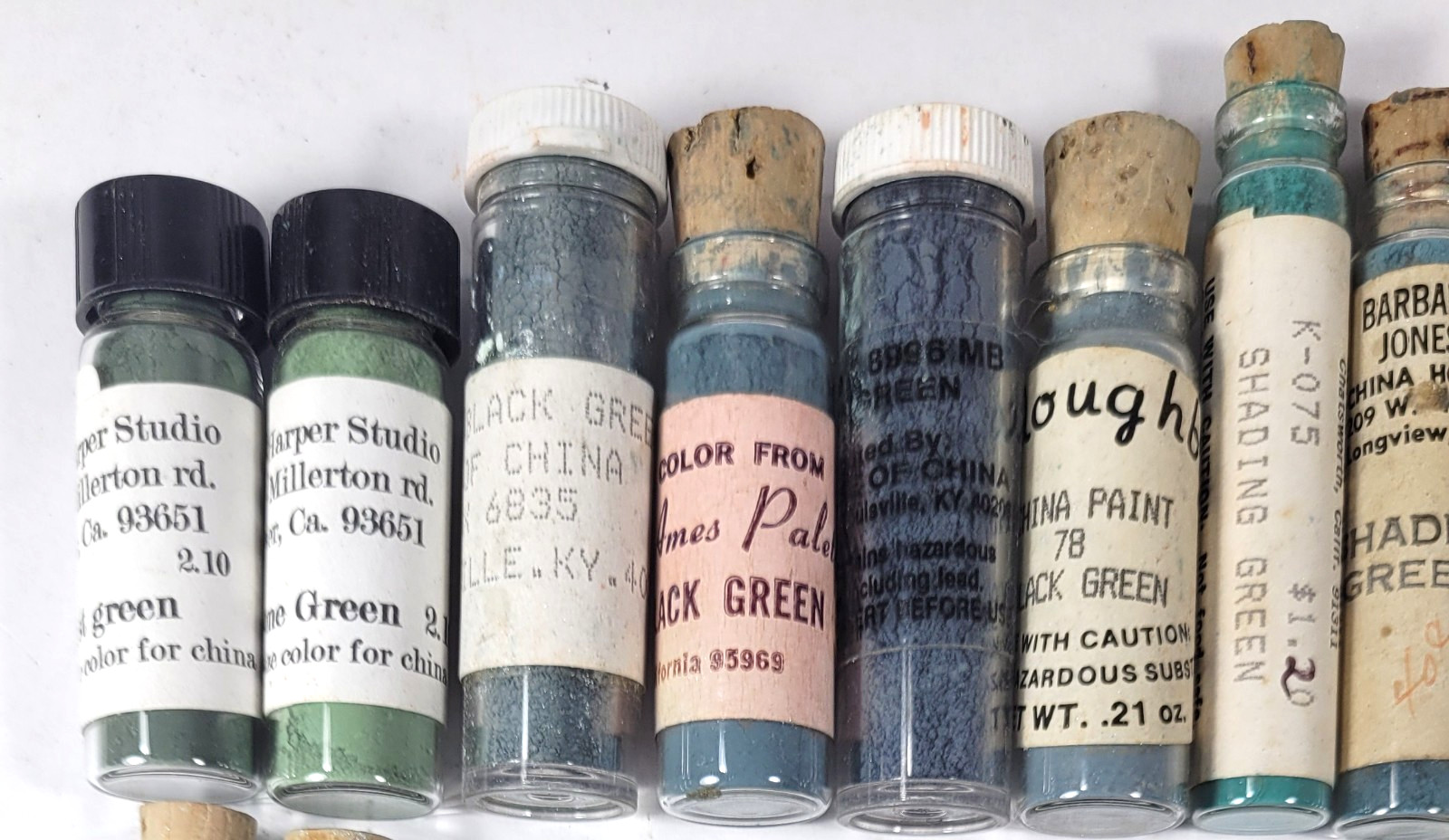 Porcelain China Powder Paint Lot of 37 Green Various Vintage Makers