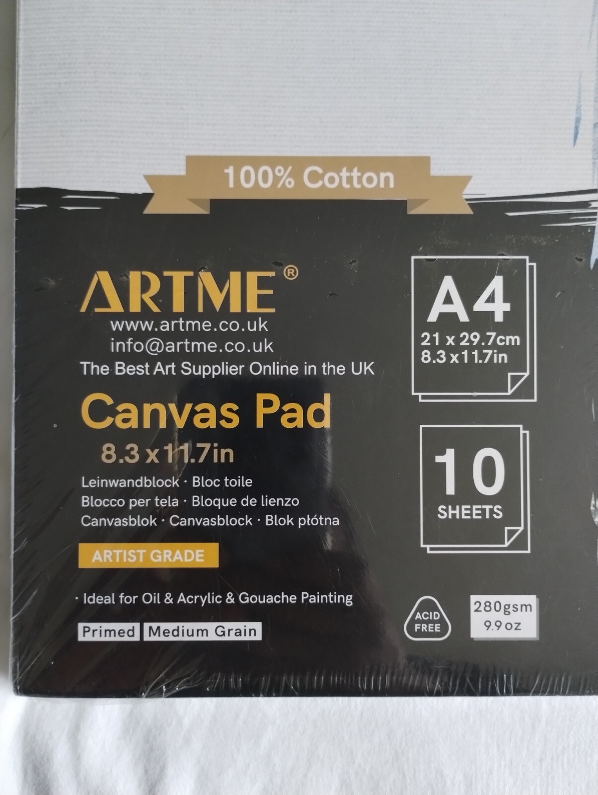 ARTME A4 Canvas Pad 10 Sheets / 280gsm / 100% Cotton / Triple Primed/ Acid Free