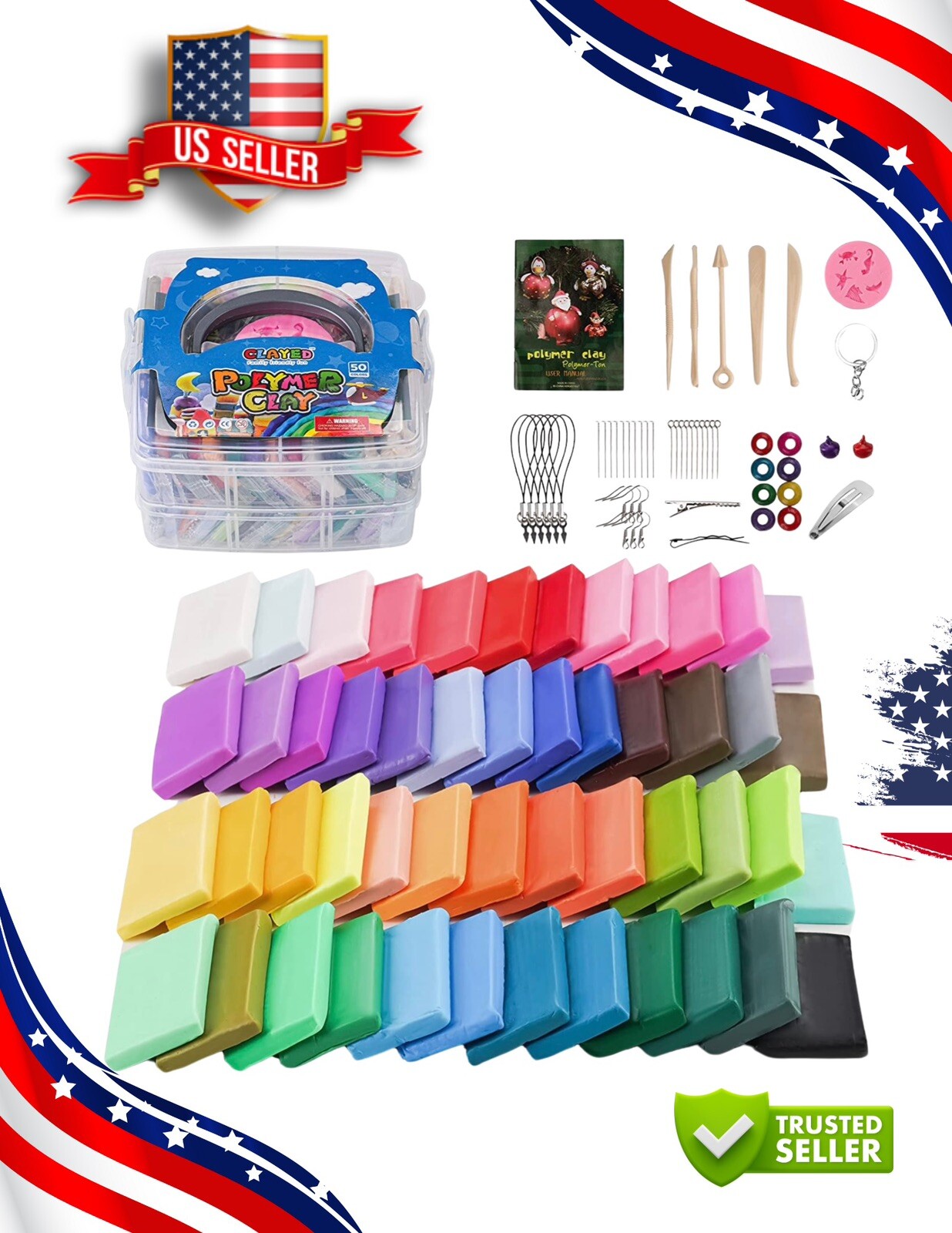 50 Colors Polymer Clay Kit Oven Bake Clay Model Clay Non-Sticky Non-Toxic DIY