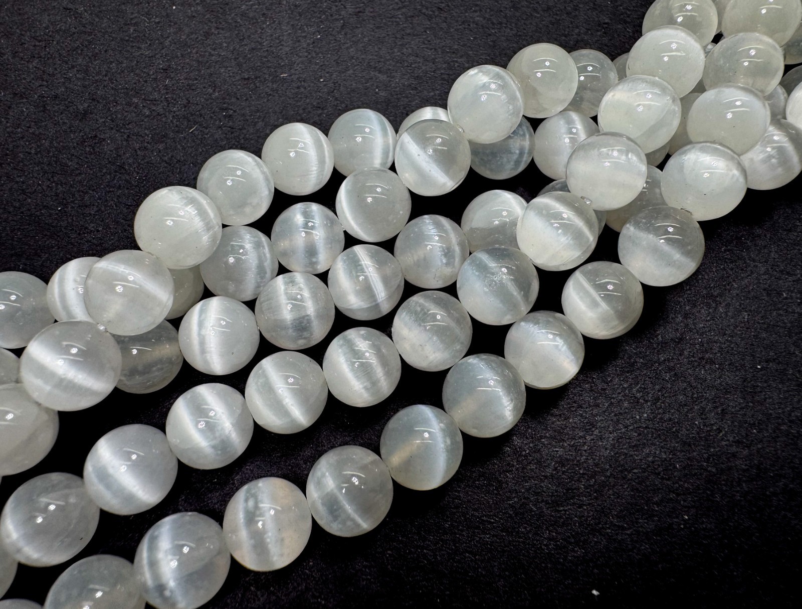 Rare Natural White Selenite Round Sphere Polished Gemstone Beads PG17